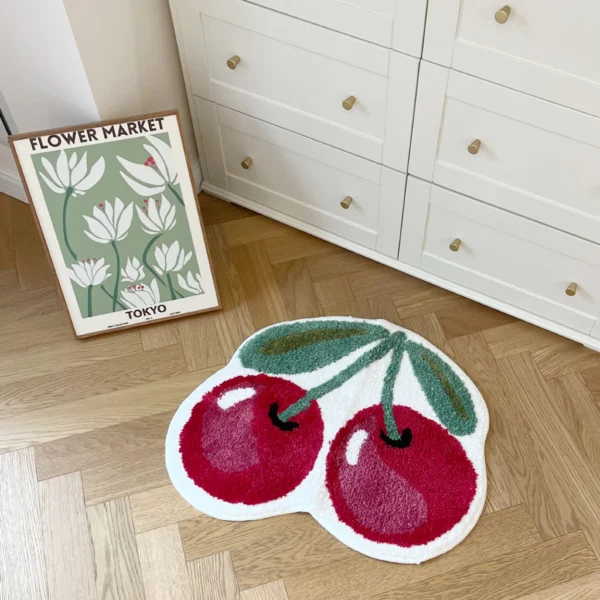 Cute Cherry Handmade Tufting Rug Door Mat Soft Fluffy Room Bedsize Rug